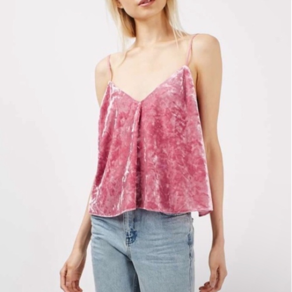 Crushed Velvet Swing Rose Cami — Top Shop